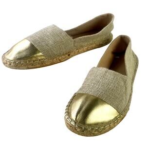 Gap Womens Espadrilles Tan Weave with Gold Metallic Toe Cap NWOT Cushion Size 10